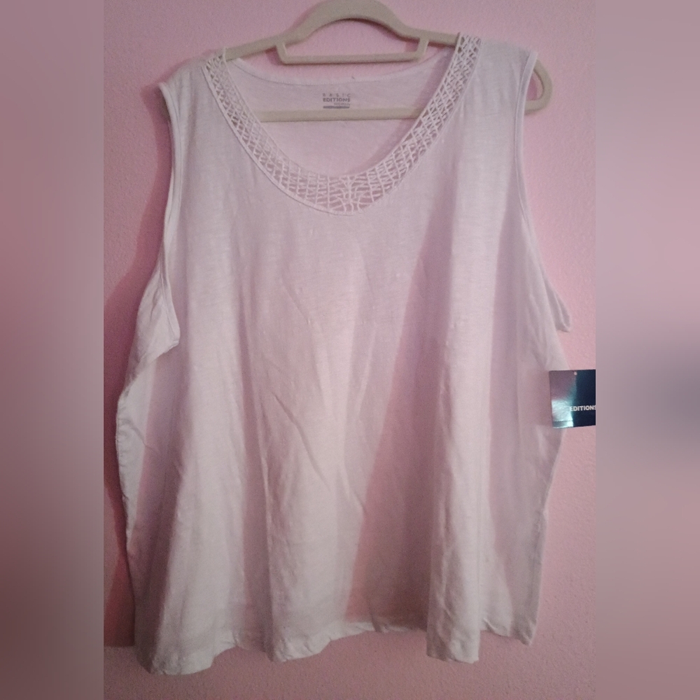 Basic Editions White Sleeveless Relaxed Tank Top Size 2x
